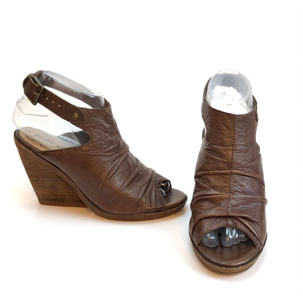 Vintage Anthropologie MATISSE New Haven Brown Leather Peep Toe Wedge Size 5 1/2